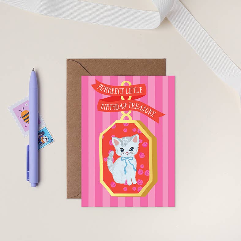 Kitten Vintage Keepsake Birthday card | Cat Cards for Her