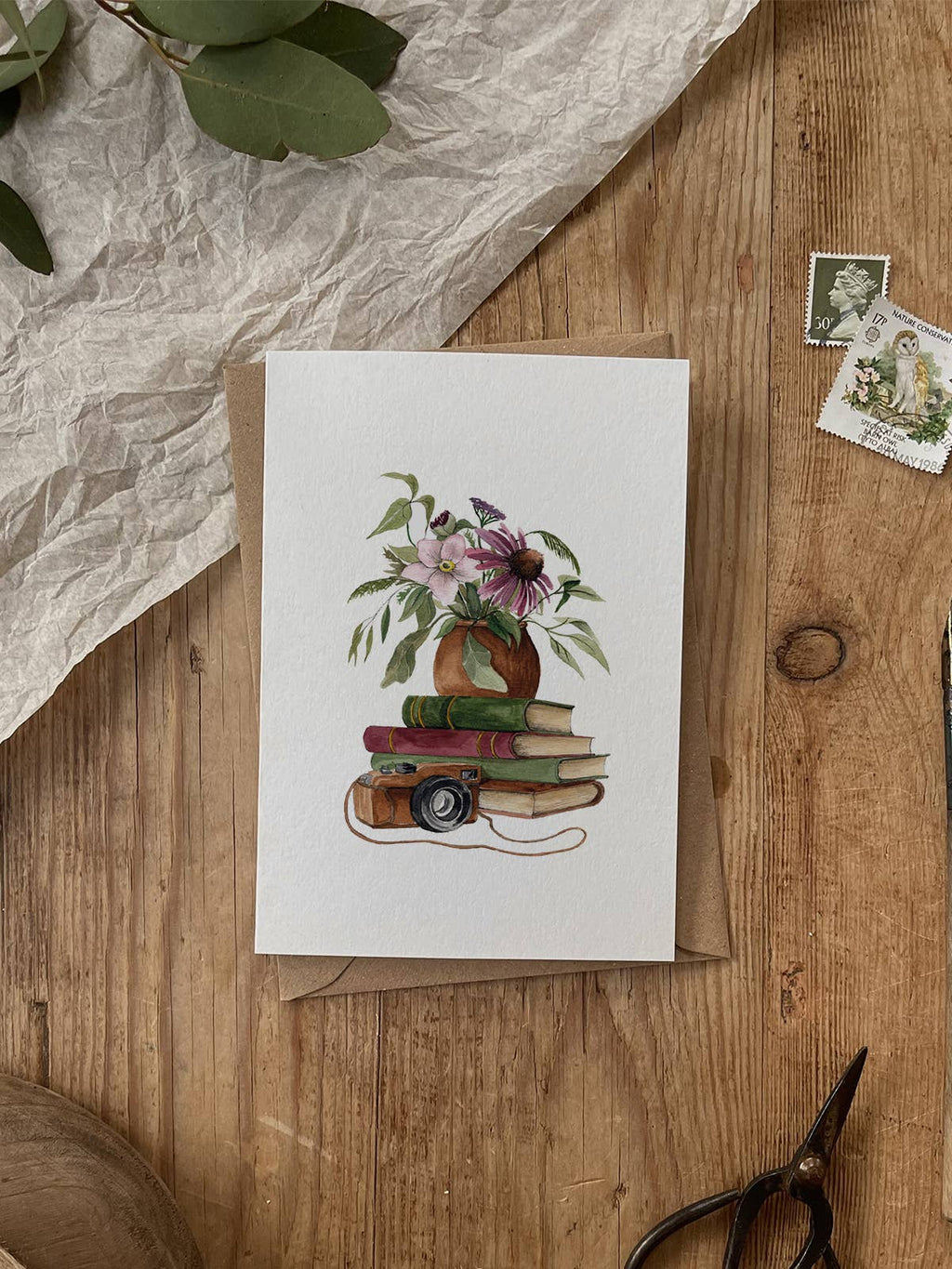 Late Summer Flowers and Book  100% recycled card