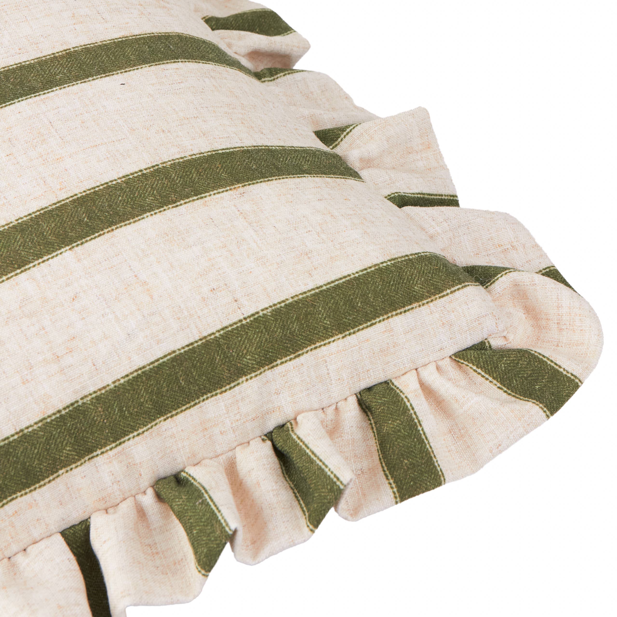 Connie Square Striped Ruffle Cushion Moss