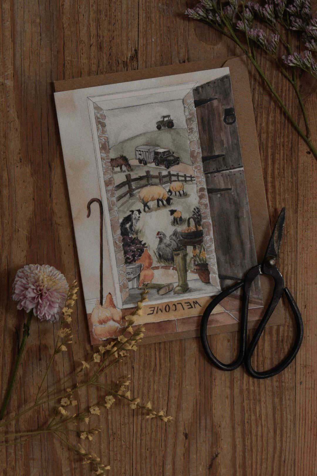 A Farmhouse View Countryside Farming Life Greeting Card