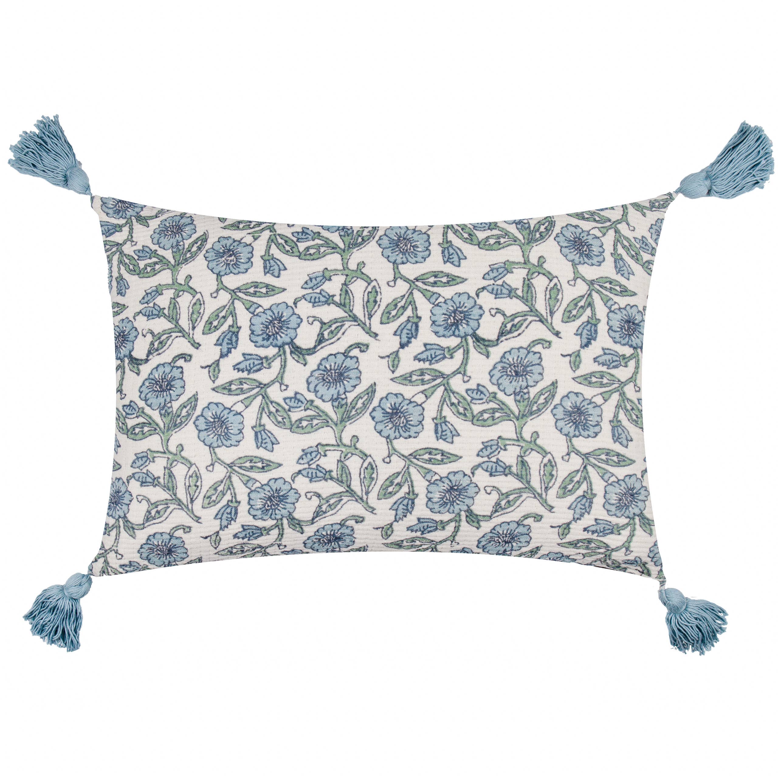 Delphine Floral Tasselled Cushion Delph Blue