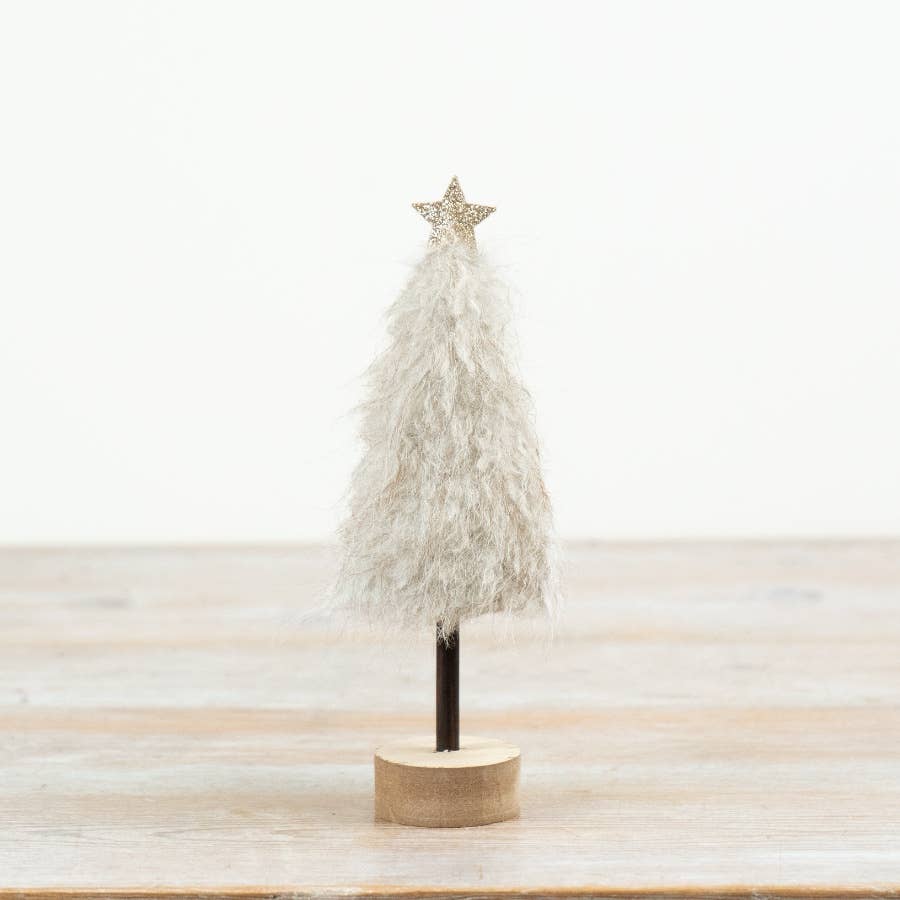 20cm Neutral Fluffy Wooden Tree