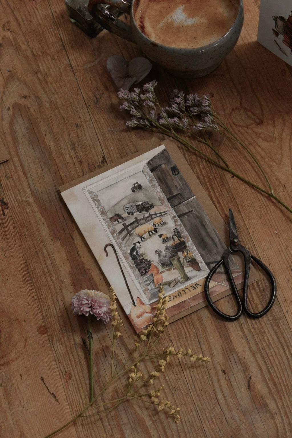 A Farmhouse View Countryside Farming Life Greeting Card