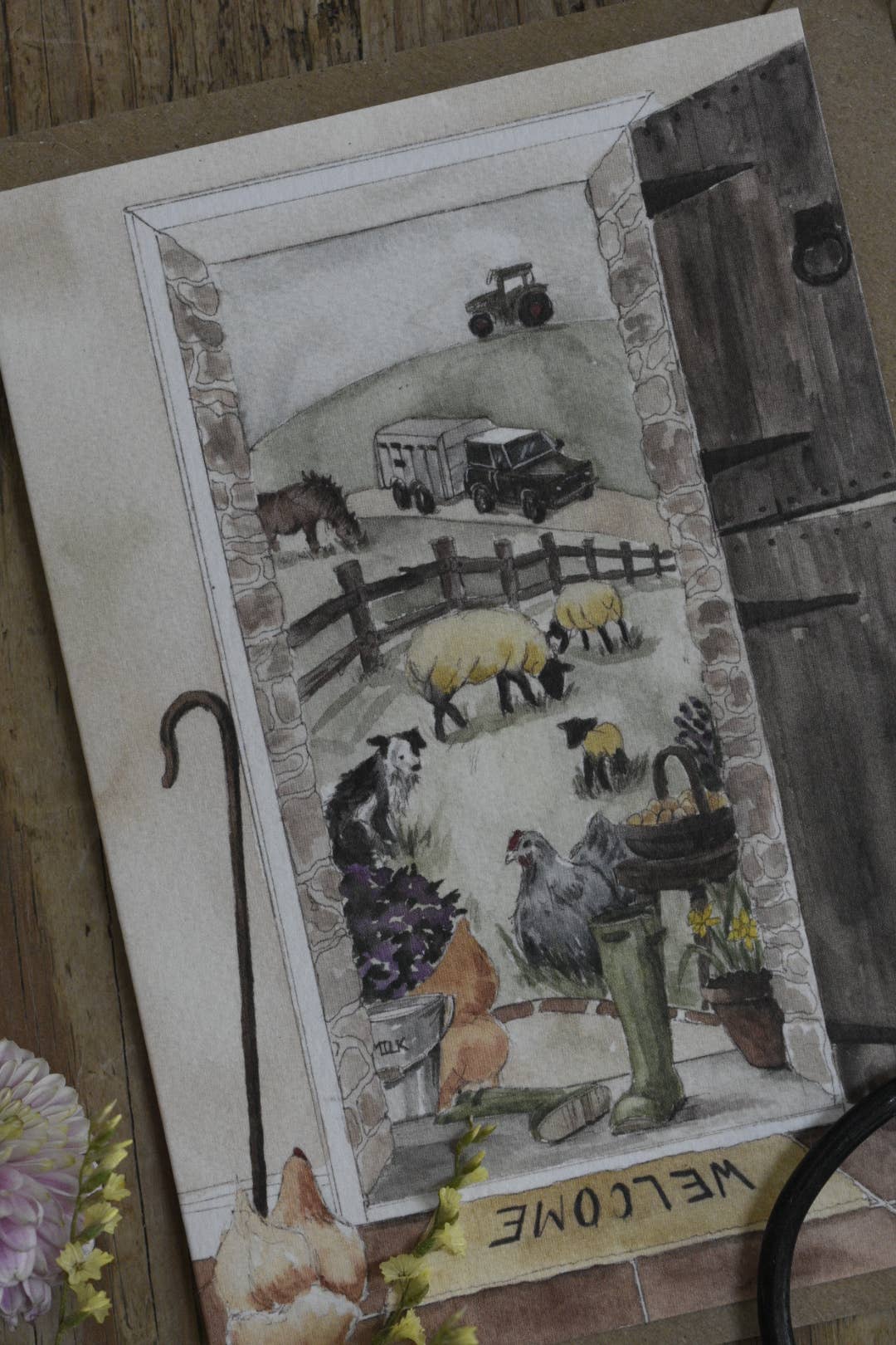 A Farmhouse View Countryside Farming Life Greeting Card